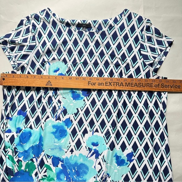 R&K Women’s Plus Size 2X Geometric Floral Print Dress – Navy/Blue - Picture 6 of 7